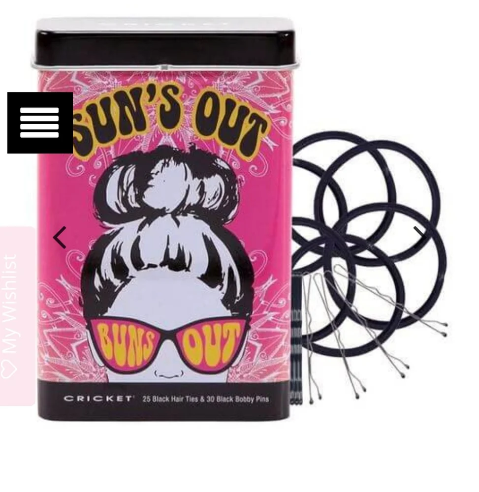 NWT ~ Sun's Out Buns Out Tin w/Hair Ties & Bobby Pins ~ Cute ~ Unisex